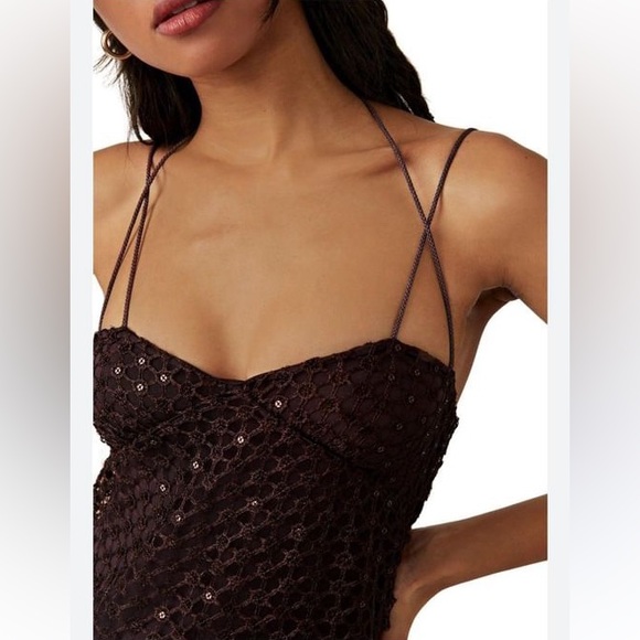 Free People Smoke & Mirrors Strappy Crochet Lace Embellished Bodysuit Dress - Picture 5 of 8